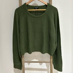 PrettyLittleThing Army Green Cropped Ribbed Knit Sweater Plus Size XXXL NWT